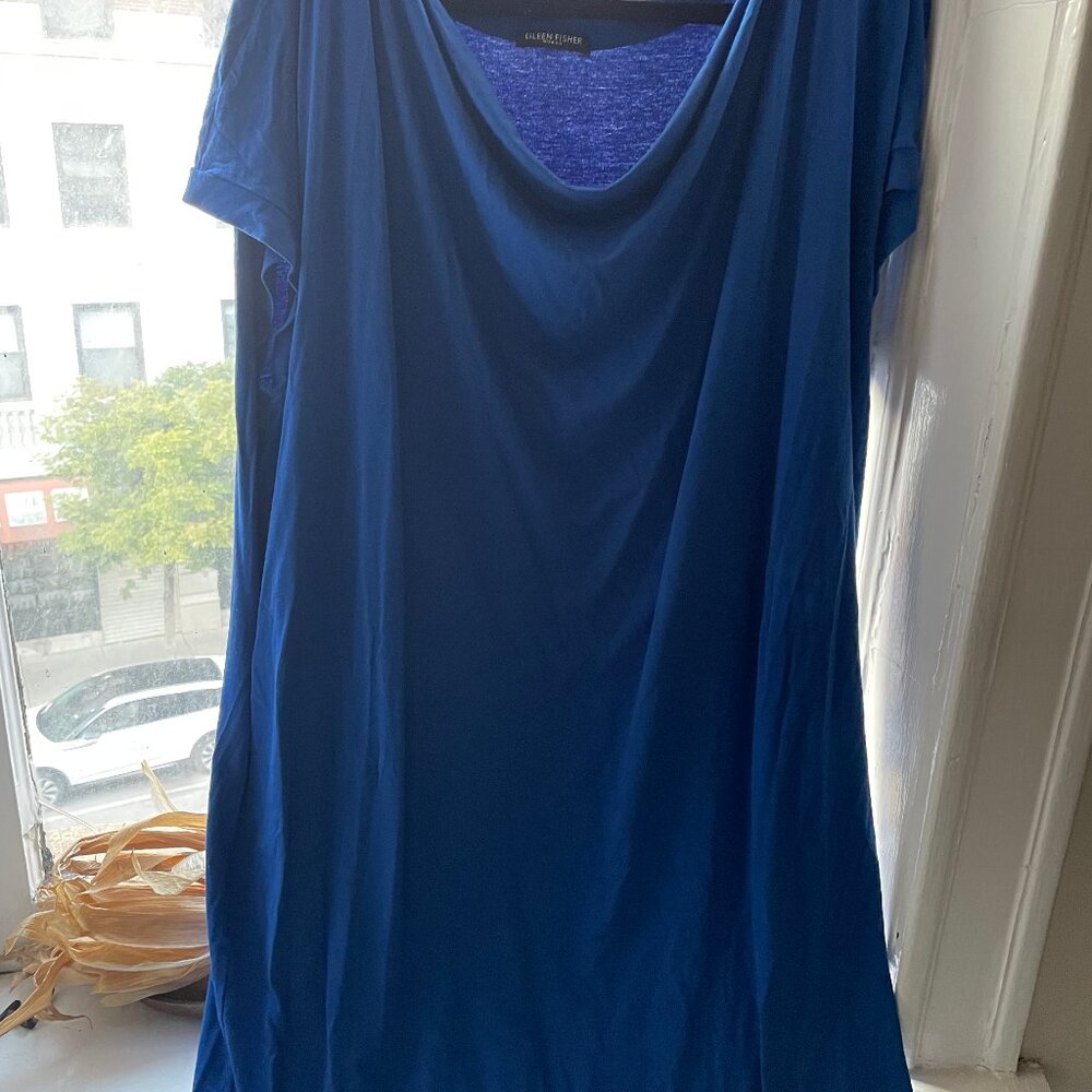 Nwt Eileen Fisher draped cowl neck sleeveless Royal blue dress Sz 2x